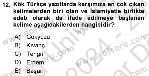 Türk Kültürü Ve Tarihine Giriş Dersi 2024 - 2025 Yılı (Vize) Ara Sınav Soruları 12. Soru