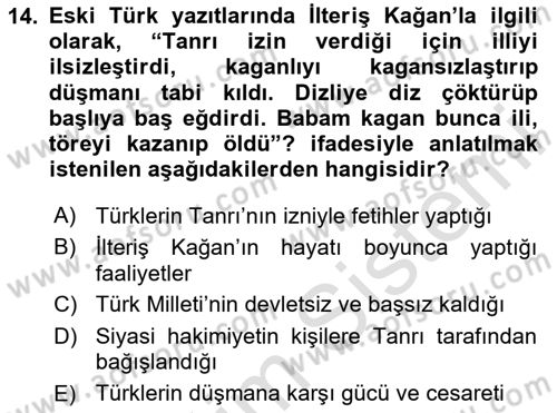 Türk Kültürü Ve Tarihine Giriş Dersi 2024 - 2025 Yılı (Vize) Ara Sınav Soruları 14. Soru