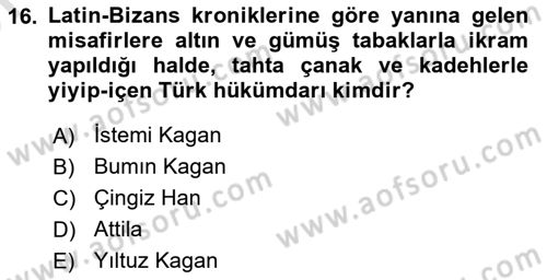 Türk Kültürü Ve Tarihine Giriş Dersi 2024 - 2025 Yılı (Vize) Ara Sınav Soruları 16. Soru