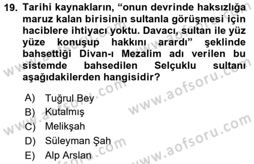 Türk Kültürü Ve Tarihine Giriş Dersi 2024 - 2025 Yılı (Vize) Ara Sınav Soruları 19. Soru
