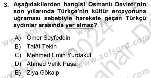 Türk Kültürü Ve Tarihine Giriş Dersi 2024 - 2025 Yılı (Vize) Ara Sınav Soruları 3. Soru