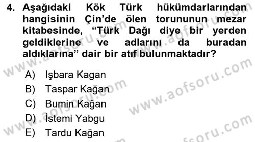 Türk Kültürü Ve Tarihine Giriş Dersi 2024 - 2025 Yılı (Vize) Ara Sınav Soruları 4. Soru