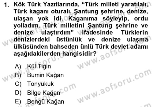 Türk Kültürü Ve Tarihine Giriş Dersi Dönem Sonu Sınavı Deneme Sınav Soruları 1. Soru
