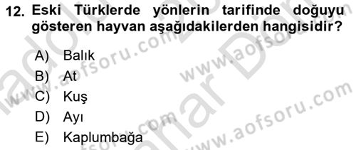 Türk Kültürü Ve Tarihine Giriş Dersi Dönem Sonu Sınavı Deneme Sınav Soruları 12. Soru