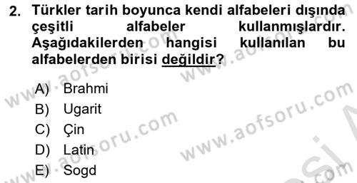 Türk Kültürü Ve Tarihine Giriş Dersi Dönem Sonu Sınavı Deneme Sınav Soruları 2. Soru