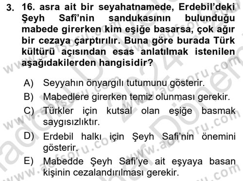 Türk Kültürü Ve Tarihine Giriş Dersi Dönem Sonu Sınavı Deneme Sınav Soruları 3. Soru