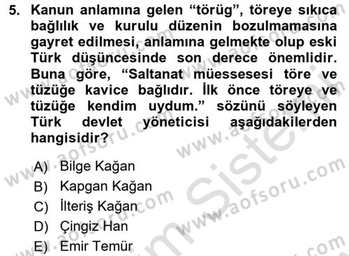 Türk Kültürü Ve Tarihine Giriş Dersi Dönem Sonu Sınavı Deneme Sınav Soruları 5. Soru