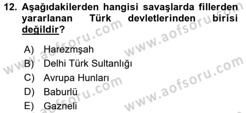 Türk Kültürü Ve Tarihine Giriş Dersi 2024 - 2025 Yılı Yaz Okulu Sınav Soruları 12. Soru
