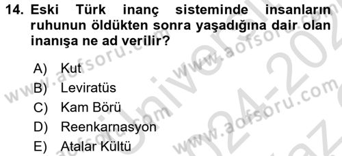Türk Kültürü Ve Tarihine Giriş Dersi 2024 - 2025 Yılı Yaz Okulu Sınav Soruları 14. Soru