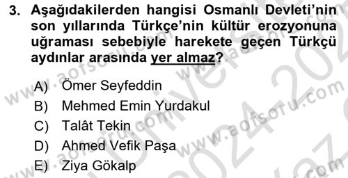 Türk Kültürü Ve Tarihine Giriş Dersi 2024 - 2025 Yılı Yaz Okulu Sınav Soruları 3. Soru