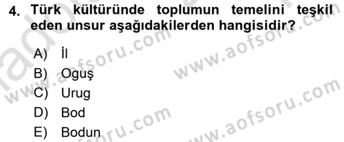 Türk Kültürü Ve Tarihine Giriş Dersi 2024 - 2025 Yılı Yaz Okulu Sınav Soruları 4. Soru