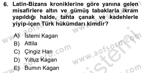 Türk Kültürü Ve Tarihine Giriş Dersi 2024 - 2025 Yılı Yaz Okulu Sınav Soruları 6. Soru