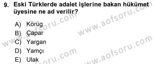 Türk Kültürü Ve Tarihine Giriş Dersi 2024 - 2025 Yılı Yaz Okulu Sınav Soruları 9. Soru
