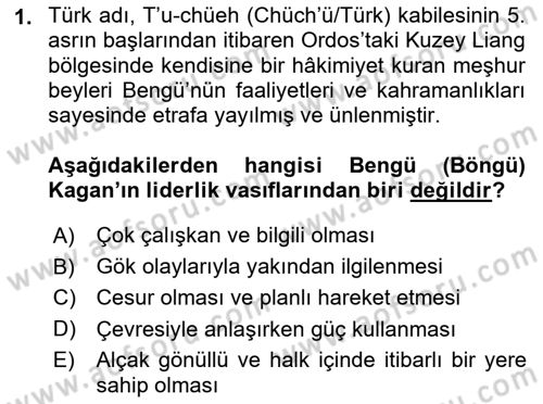 Türk Kültürü Ve Tarihine Giriş Dersi 2025 - 2026 Yılı (Vize) Ara Sınav Soruları 1. Soru