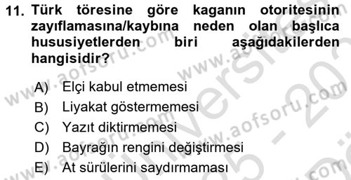 Türk Kültürü Ve Tarihine Giriş Dersi 2025 - 2026 Yılı (Vize) Ara Sınav Soruları 11. Soru