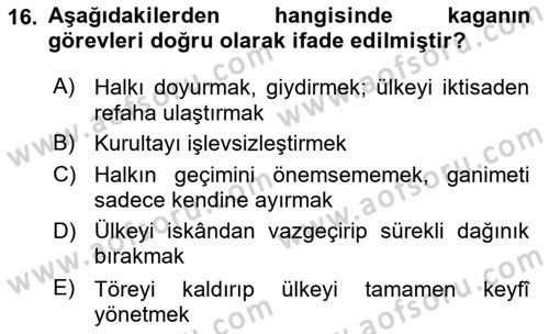 Türk Kültürü Ve Tarihine Giriş Dersi 2025 - 2026 Yılı (Vize) Ara Sınav Soruları 16. Soru