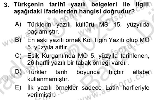 Türk Kültürü Ve Tarihine Giriş Dersi 2025 - 2026 Yılı (Vize) Ara Sınav Soruları 3. Soru