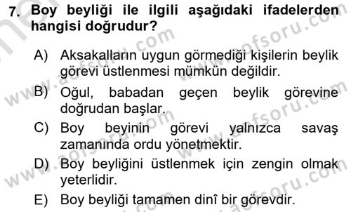 Türk Kültürü Ve Tarihine Giriş Dersi 2025 - 2026 Yılı (Vize) Ara Sınav Soruları 7. Soru