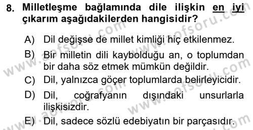 Türk Kültürü Ve Tarihine Giriş Dersi 2025 - 2026 Yılı (Vize) Ara Sınav Soruları 8. Soru