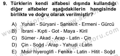 Türk Kültürü Ve Tarihine Giriş Dersi 2025 - 2026 Yılı (Vize) Ara Sınav Soruları 9. Soru