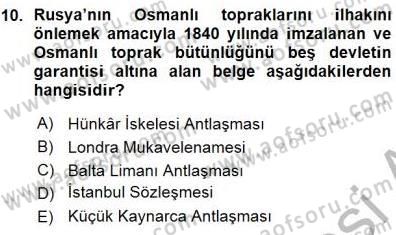 Yakınçağ Avrupa Tarihi Dersi Ara Sınavı Deneme Sınav Soruları 10. Soru