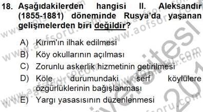 Yakınçağ Avrupa Tarihi Dersi Ara Sınavı Deneme Sınav Soruları 18. Soru
