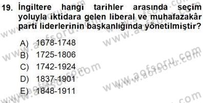 Yakınçağ Avrupa Tarihi Dersi Ara Sınavı Deneme Sınav Soruları 19. Soru