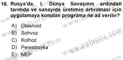 Yakınçağ Avrupa Tarihi Dersi 2015 - 2016 Yılı (Final) Dönem Sonu Sınav Soruları 16. Soru