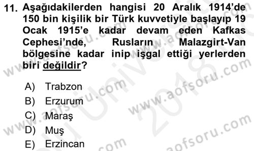 Yakınçağ Avrupa Tarihi Dersi 2017 - 2018 Yılı 3 Ders Sınav Soruları 11. Soru