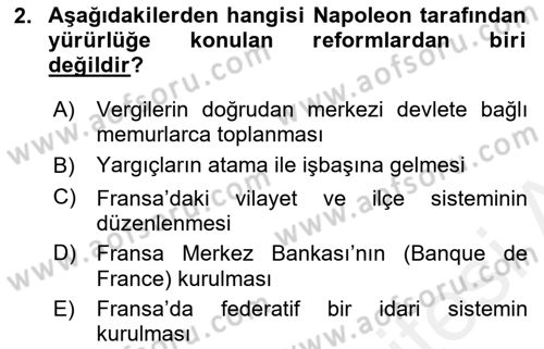 Yakınçağ Avrupa Tarihi Dersi 2017 - 2018 Yılı 3 Ders Sınav Soruları 2. Soru