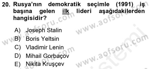 Yakınçağ Avrupa Tarihi Dersi 2017 - 2018 Yılı 3 Ders Sınav Soruları 20. Soru