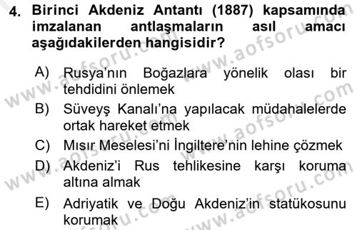 Yakınçağ Avrupa Tarihi Dersi 2017 - 2018 Yılı 3 Ders Sınav Soruları 4. Soru