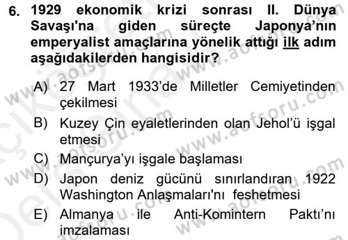 Yakınçağ Avrupa Tarihi Dersi 2017 - 2018 Yılı 3 Ders Sınav Soruları 6. Soru