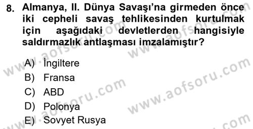Yakınçağ Avrupa Tarihi Dersi 2017 - 2018 Yılı 3 Ders Sınav Soruları 8. Soru