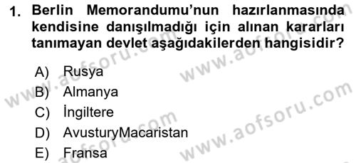 Yakınçağ Avrupa Tarihi Dersi Ara Sınavı Deneme Sınav Soruları 1. Soru
