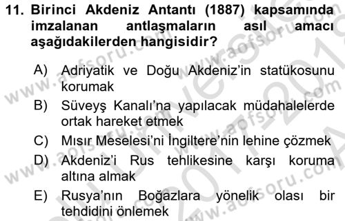 Yakınçağ Avrupa Tarihi Dersi Ara Sınavı Deneme Sınav Soruları 11. Soru
