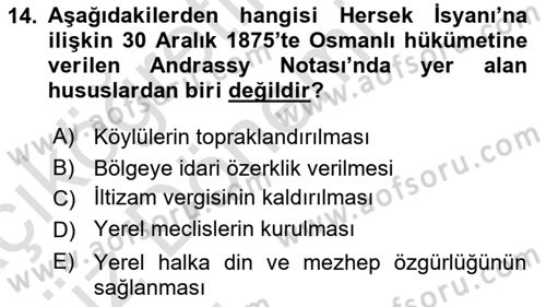 Yakınçağ Avrupa Tarihi Dersi 2017 - 2018 Yılı (Vize) Ara Sınav Soruları 14. Soru