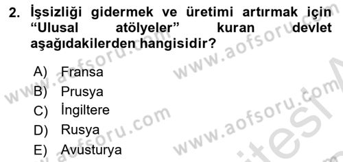Yakınçağ Avrupa Tarihi Dersi Ara Sınavı Deneme Sınav Soruları 2. Soru