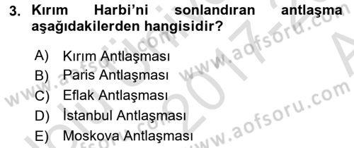 Yakınçağ Avrupa Tarihi Dersi Ara Sınavı Deneme Sınav Soruları 3. Soru