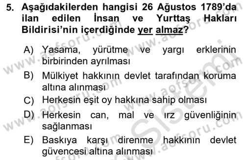 Yakınçağ Avrupa Tarihi Dersi Ara Sınavı Deneme Sınav Soruları 5. Soru