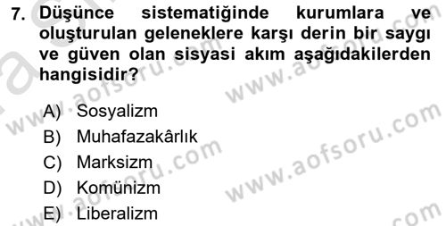 Yakınçağ Avrupa Tarihi Dersi 2017 - 2018 Yılı (Vize) Ara Sınav Soruları 7. Soru