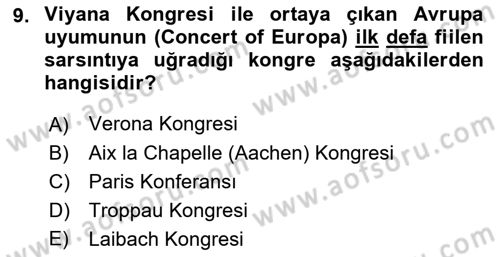 Yakınçağ Avrupa Tarihi Dersi 2017 - 2018 Yılı (Vize) Ara Sınav Soruları 9. Soru