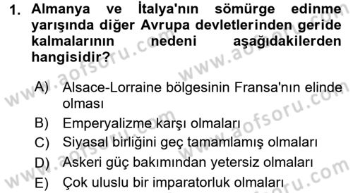 Yakınçağ Avrupa Tarihi Dersi 2017 - 2018 Yılı (Final) Dönem Sonu Sınavı 1. Soru