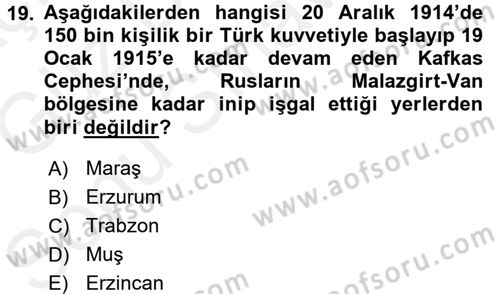 Yakınçağ Avrupa Tarihi Dersi 2017 - 2018 Yılı (Final) Dönem Sonu Sınavı 19. Soru