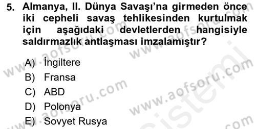 Yakınçağ Avrupa Tarihi Dersi 2017 - 2018 Yılı (Final) Dönem Sonu Sınavı 5. Soru