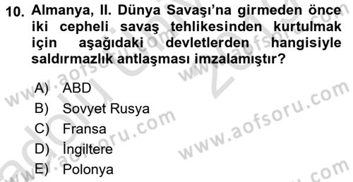 Yakınçağ Avrupa Tarihi Dersi 2018 - 2019 Yılı 3 Ders Sınav Soruları 10. Soru