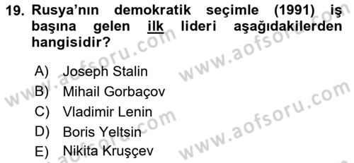 Yakınçağ Avrupa Tarihi Dersi 2018 - 2019 Yılı 3 Ders Sınav Soruları 19. Soru