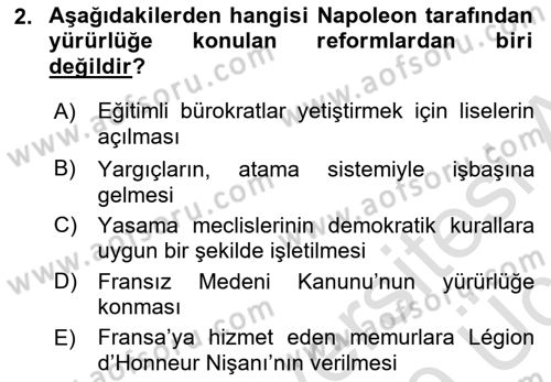 Yakınçağ Avrupa Tarihi Dersi 2018 - 2019 Yılı 3 Ders Sınav Soruları 2. Soru