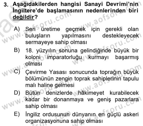 Yakınçağ Avrupa Tarihi Dersi 2018 - 2019 Yılı 3 Ders Sınav Soruları 3. Soru