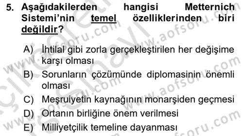 Yakınçağ Avrupa Tarihi Dersi 2018 - 2019 Yılı 3 Ders Sınav Soruları 5. Soru